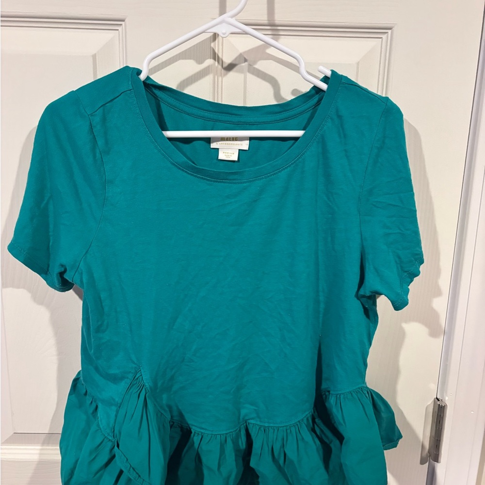 Anthropologie Turquoise Short Sleeve Peplum Top